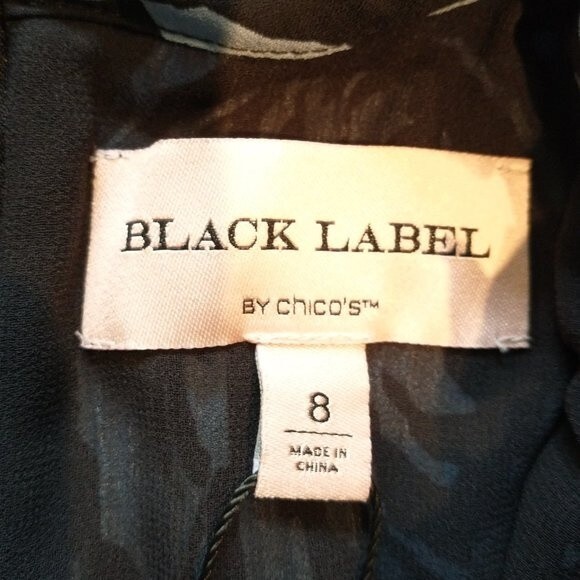 Chico's Black Label Crinkle Floral High Neck Sleeveless Dress Size 8 Black Blue - Picture 7 of 10